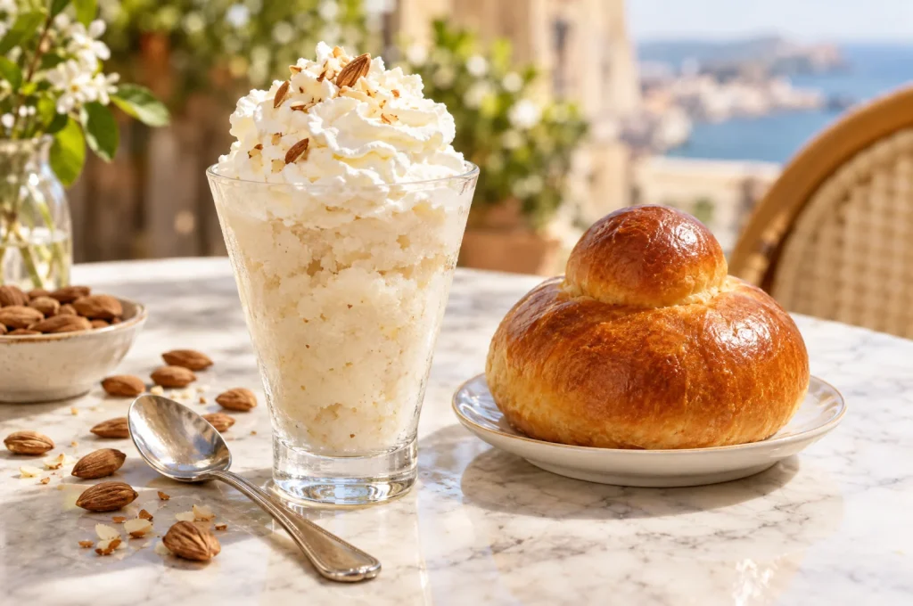 Almond Granita with Warm Brioche