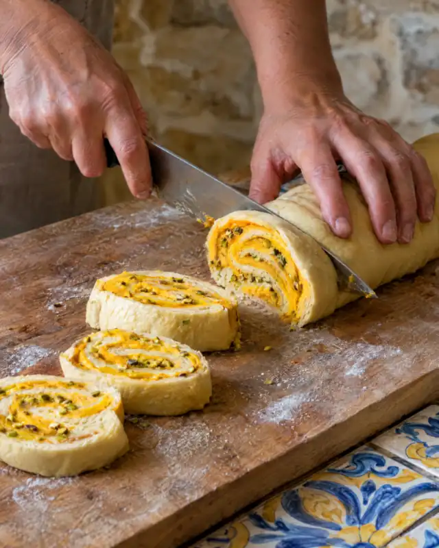 Tagliare l'impasto arrotolato in dodici fette uniformi